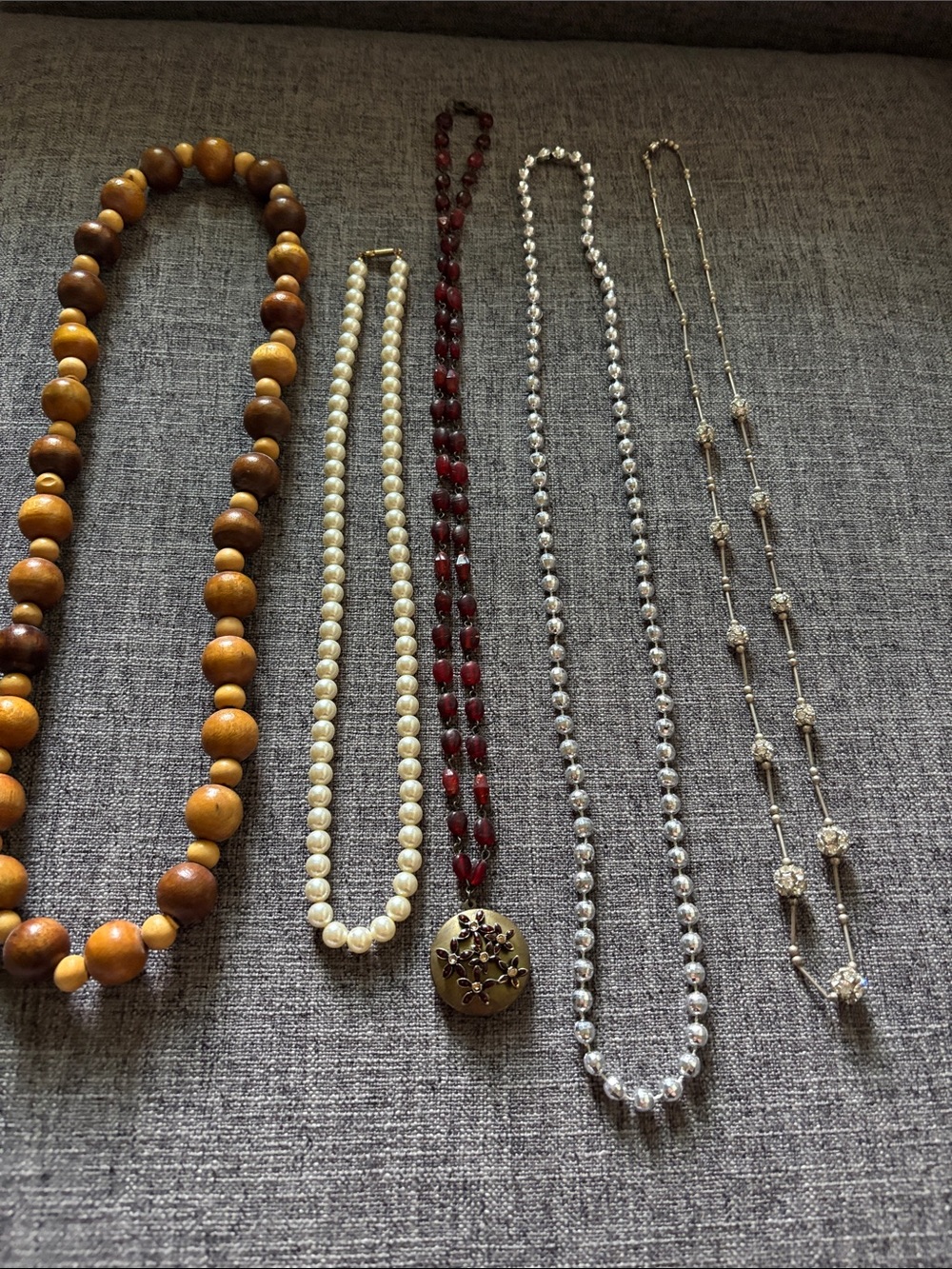 Mixed Women’s Necklace Set in Brown, Cream, Red, Silver, and Gold